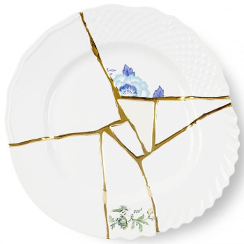 Seletti Kintsugi Обеденная тарелка, 27.5 см, белый/голубой/золотой