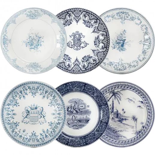 Gien Les Depareillees Обеденная тарелка с рисунком Monogramme (Монограмма), диаметр - 28,5 см, синий