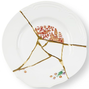 Seletti Kintsugi Обеденная тарелка, 27.5 см, белый/красный/золотой