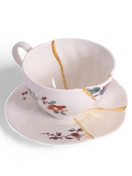 Seletti Kintsugi Фарфоровая чайная пара с цветами, цвет - белый, золотой