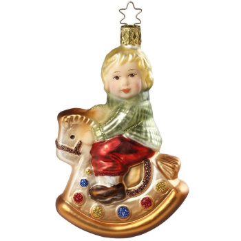 Inge Glas Стеклянная елочная игрушка Мальчик на лошадке - качалке, размер - 12,5 см