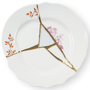 Seletti Kintsugi Десертная тарелка, 21 см, белый/розовый/оранжевый/золотой