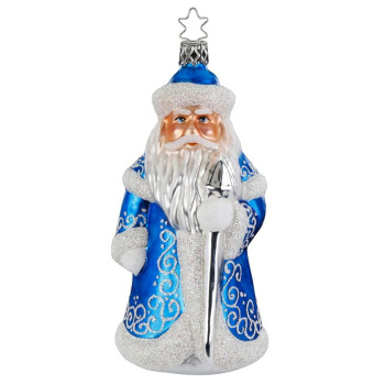 Inge Glas Стеклянная елочная игрушка Дед Мороз в синей шубе, размер - 14,5 см