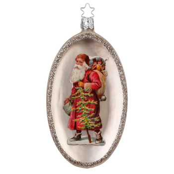 Inge Glas Стеклянная елочная игрушка Медальон с Дедом Морозом, высота - 13,5 см