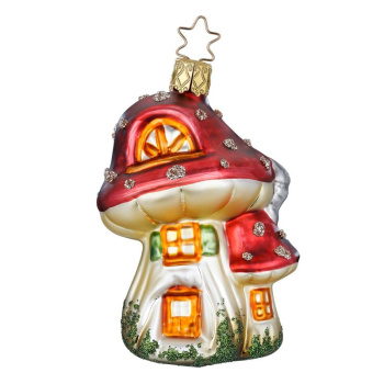 Inge Glas Стеклянная елочная игрушка Гриб - домик, высота - 10 см