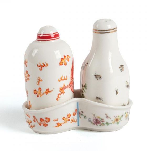 Seletti Hybrid Thea Фарфоровый набор для специй (солонка и перечница), цвет - белый, разноцветный