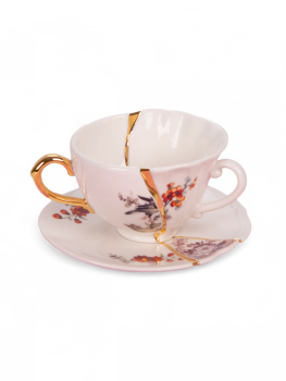 Seletti Kintsugi Фарфоровая чайная пара с двумя ручками, цвет - белый, золотой
