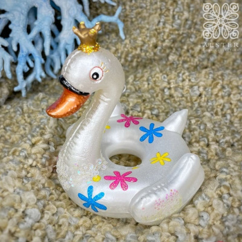 Goodwill Стеклянная елочная игрушка - надувной круг "Лебедь", 10 см, белый
