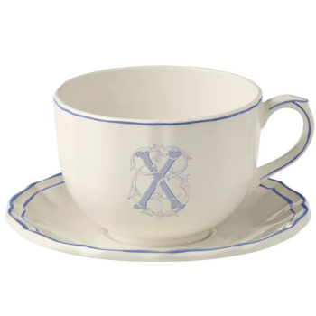 Gien Filet Bleu Monogramme Чайная пара с буквой X, объем - 450 мл, цвет - белый, синий