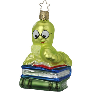 Inge Glas Стеклянная елочная игрушка Книжный червь, высота - 10,5 с