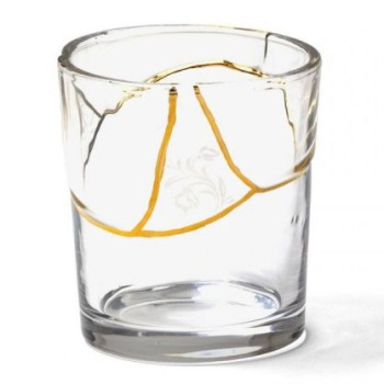 Seletti Kintsugi Стеклянный стакан, размеры: 8,7х8,7х9,5 см, цвет - прозрачный, золотой