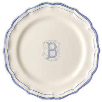 Gien Filet Bleu Monogramme Десертная тарелка с буквой В, диаметр - 23,2 см, белый, голубой