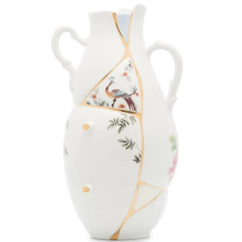 Seletti Kintsugi Декоративная ваза "High", 32 см, белый/зеленый