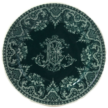 Gien Les Depareillees Десертная тарелка Монограмма, диаметр - 23,2 см, цвет - темно-зеленый