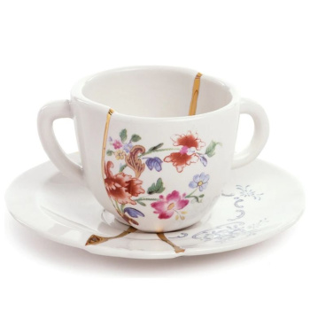 Seletti Kintsugi Фарфоровая кофейная пара для эспрессо, цвет - белый, красный, синий, золотой