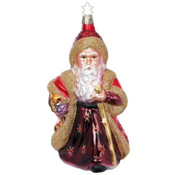 Inge Glas Стеклянная елочная игрушка Праздничный Санта, размер - 17,5 см, красный