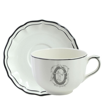 Gien Filet Manganese Monogramme Чайная пара с буквой О, объем - 450 мл, цвет - белый, черныйGien Fil