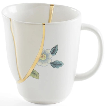 Seletti Kintsugi Фарфоровая кружка с цветком, 8,5 см, белый/золотой