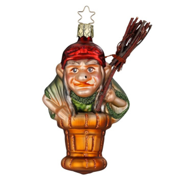 Inge Glas Стеклянная елочная игрушка Баба Яга в ступе, размер - 12,5 см