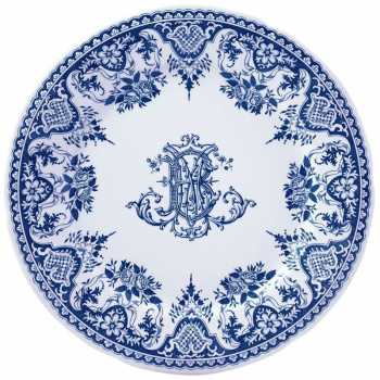 Gien Les Depareillees Обеденная тарелка с рисунком Monogramme (Монограмма), диаметр - 28,5 см, синий
