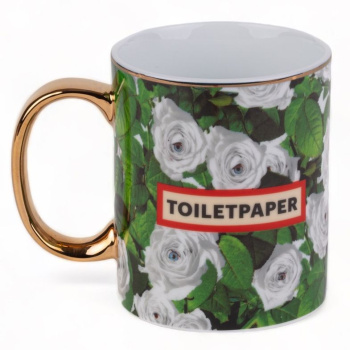 Seletti Toiletpaper Фарфоровая кружка с ручкой с рисунком Roses, 8х8х10h см, зеленый