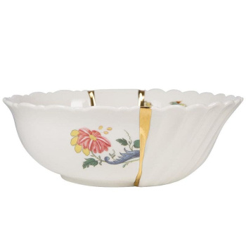 Seletti Kintsugi Фарфоровый салатник, размеры: 19x19x7,2 см, цвет - белый, разноцветный, золотой