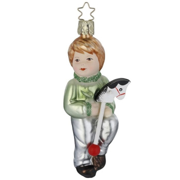 Inge Glas Стеклянная елочная игрушка Мальчик с лошадкой, высота - 12 см
