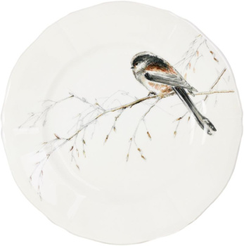 Gien Oiseaux de la foret Тарелка для канапе с рисунком Mésange, 16,5 см, белый, коричневый