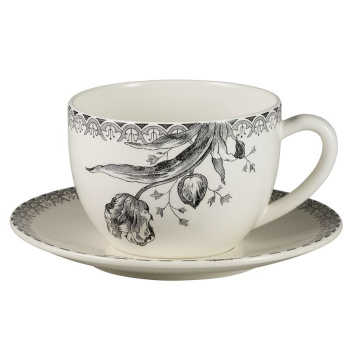 Gien Tulipes Чайная пара, объем - 450 мл, диаметр блюдца - 18,8 см, цвет - белый, черный