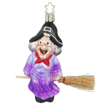 Inge Glas Стеклянная елочная игрушка Веселая ведьма, размеры - 10,5 см