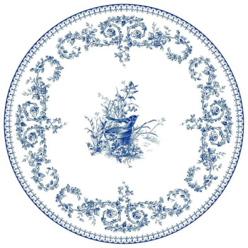 Gien Les Depareillees Обеденная тарелка с рисунком Oiseau (Птичка), диаметр - 28,5 см, белый, синий