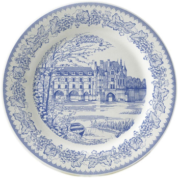 Gien Chateaux de la Loire Тарелка для канапе с рисунком Chenonceau (Замок Шенонсо, диаметр - 12,8 см