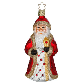 Inge Glas Стеклянная елочная игрушка Дед Мороз с посохом и кристаллами, размер - 12 см