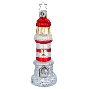 Inge Glas Стеклянная елочная игрушка Маяк, высота - 12,5 см, цвет - красный, белый