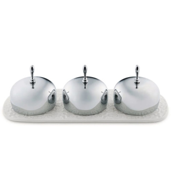 Alessi Dressed Набор для подачи варенья, орешков, меда, размеры: 20,5х8х6,5h см, цвет - белый, сталь