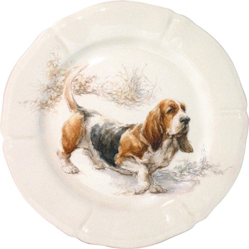 Gien Sologne Dogs Десертная тарелкас рисунком Basset Hound (Бассет), диаметр - 23,2 см