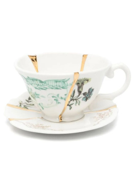 Seletti Kintsugi Фарфоровая чайная пара, цвет - белый, золотой