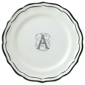 Gien Filet Manganese Monogramme Десертная тарелка с буквой А, диаметр - 23,2 см, цвет -белый, черный
