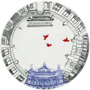 Gien Ca C'est Paris Десертная тарелка с рисунком Opéra, диаметр - 22 см, белый, черный, красный