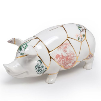 Seletti Kintsugi Декоративная фарфоровая копилка Piggy Bank, размеры: 31,5х13х14,5h см, цвет - белый