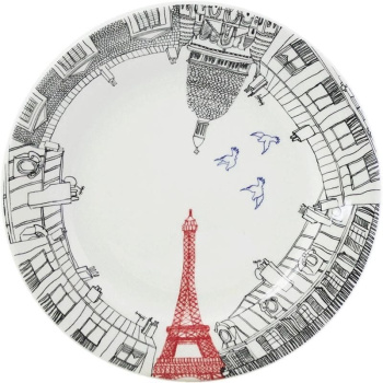 Gien Ca C'est Paris Десертная тарелка с рисунком Tour Eiffel, диаметр - 22 см, белый, черный,красный
