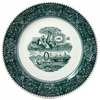 Gien Les Depareillees Тарелка для основного блюда Ребус, диаметр - 27,4 см, темно-зеленый, белый