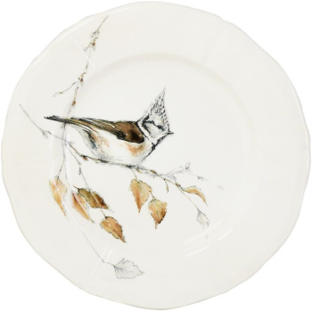 Gien Oiseaux de la foret Тарелка для канапе с рисунком Huppée, 16,5 см, белый, коричневый