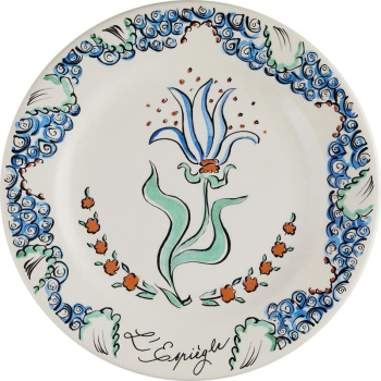 Gien La Favorite Десертная тарелка с рисунком L'espiègle, диаметр - 22 см, белый, голубой, оранжевый