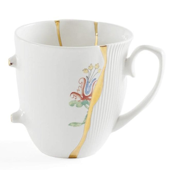 Seletti Kintsugi Фарфоровая кружка с цветком, размеры: 8,5х8,5х9 см, цвет - белый, красный, золотой