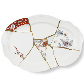 Seletti Kintsugi Сервировочная тарелка или поднос, размеры: 42,5х29,5 см, белый, красный, золотой