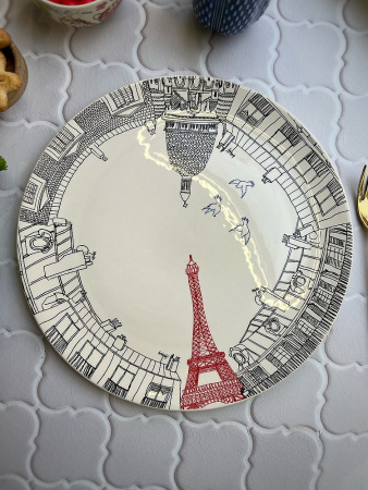 Gien Ca C'est Paris Блюдо для торта, диаметр - 30 см, цвет - белый, черный, красный