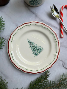 Gien Filet Noel Тарелка для канапе или закусок, диаметр - 16,5 см, цвет - белый, зеленый, красный