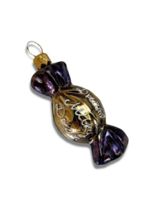 Kruzel Стеклянная елочная игрушка Конфета - карамель - 7 см, цвет - золотой,фиолетовый