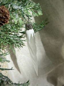 Inge Glas Стеклянная елочная игрушка Матовая сосулька, высота - 13,5 см, цвет - белый